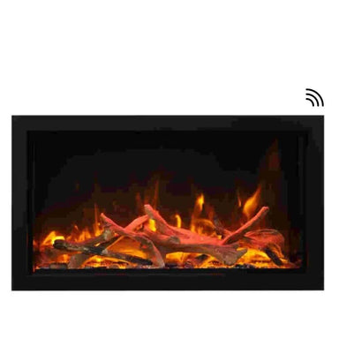 Amantii Panorama XS 30-Inch Built-in Indoor /Outdoor Smart Electric Fireplace (BI‐30‐XTRASLIM) - Modern black electric fireplace in white background.