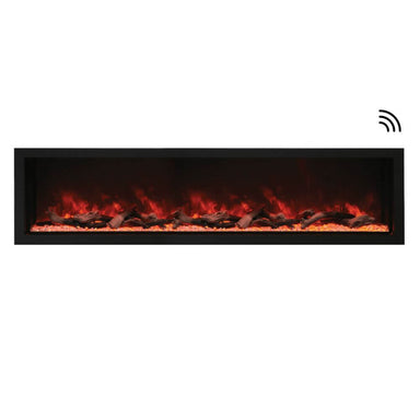 Amantii Panorama XT 88-Inch Indoor/Outdoor Smart Electric Fireplace (BI-88-DEEP-XT) - Modern black electric fireplace in white background.