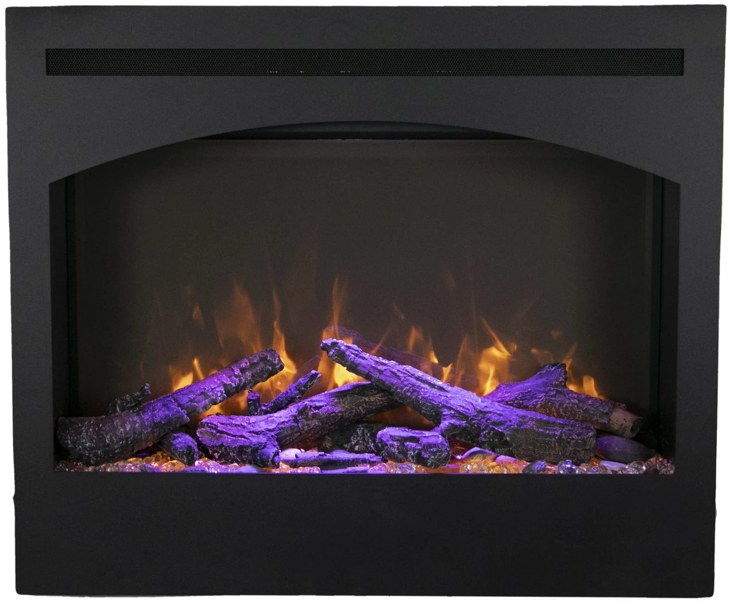 Amantii 31" ZECL 3228 STL Electric Fireplace - Black fireplace insert with glowing logs and flames inside