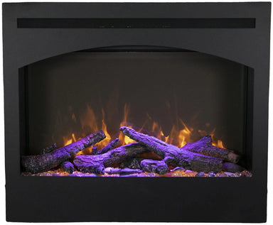 Amantii 31" ZECL 3228 STL Electric Fireplace - Black fireplace insert with glowing logs and flames inside