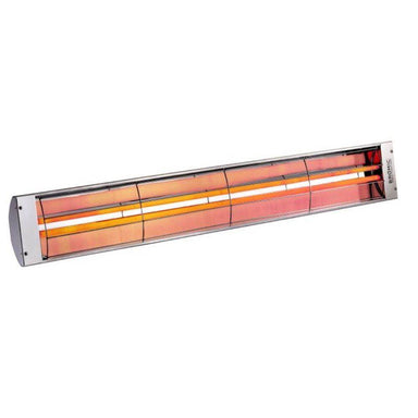 Bromic Cobalt Smart-Heat wall-mounted electric heater emitting warm glow, perfect for outdoor patio heating.