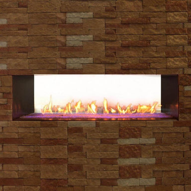 Empire Carol Rose See-Thru Vent-Free Outdoor Linear Gas Fireplace - Modern gas fireplace embedded in a stone wall