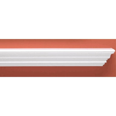 Empire Profile Wood Flush Mantel Shelf - Decorative cornice molding with white and terracotta colors on a white background