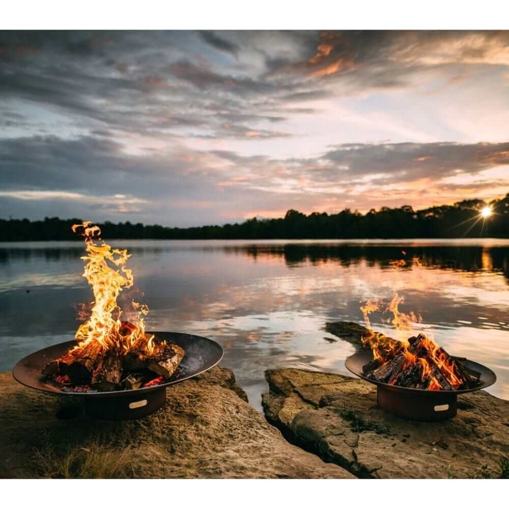 Fire Pit Art Asia 48-Inch Handcrafted Carbon Steel Fire Pit (AS48) - next to a lake