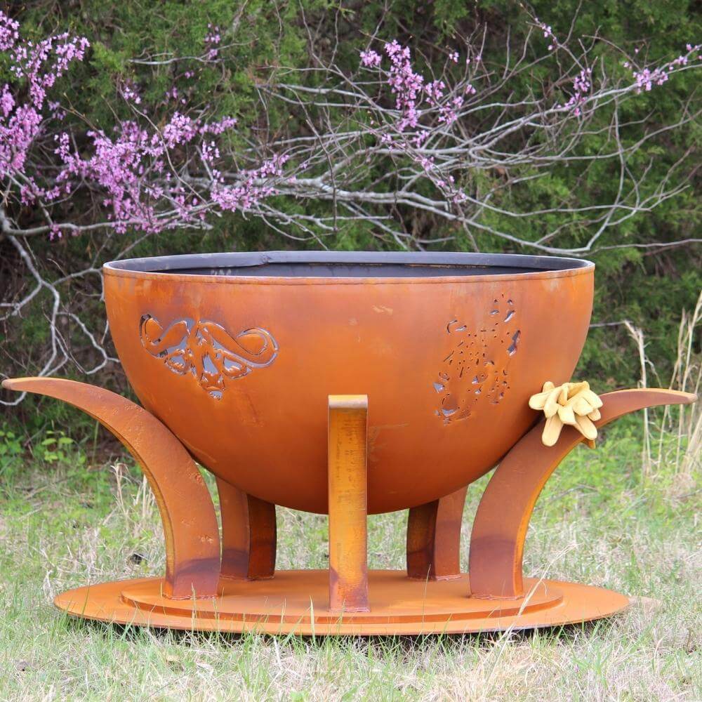 Fire Pit Art Africa's Big Five 41-Inch Unique Handcrafted Carbon Steel Gas Fire Pit - orange bowl