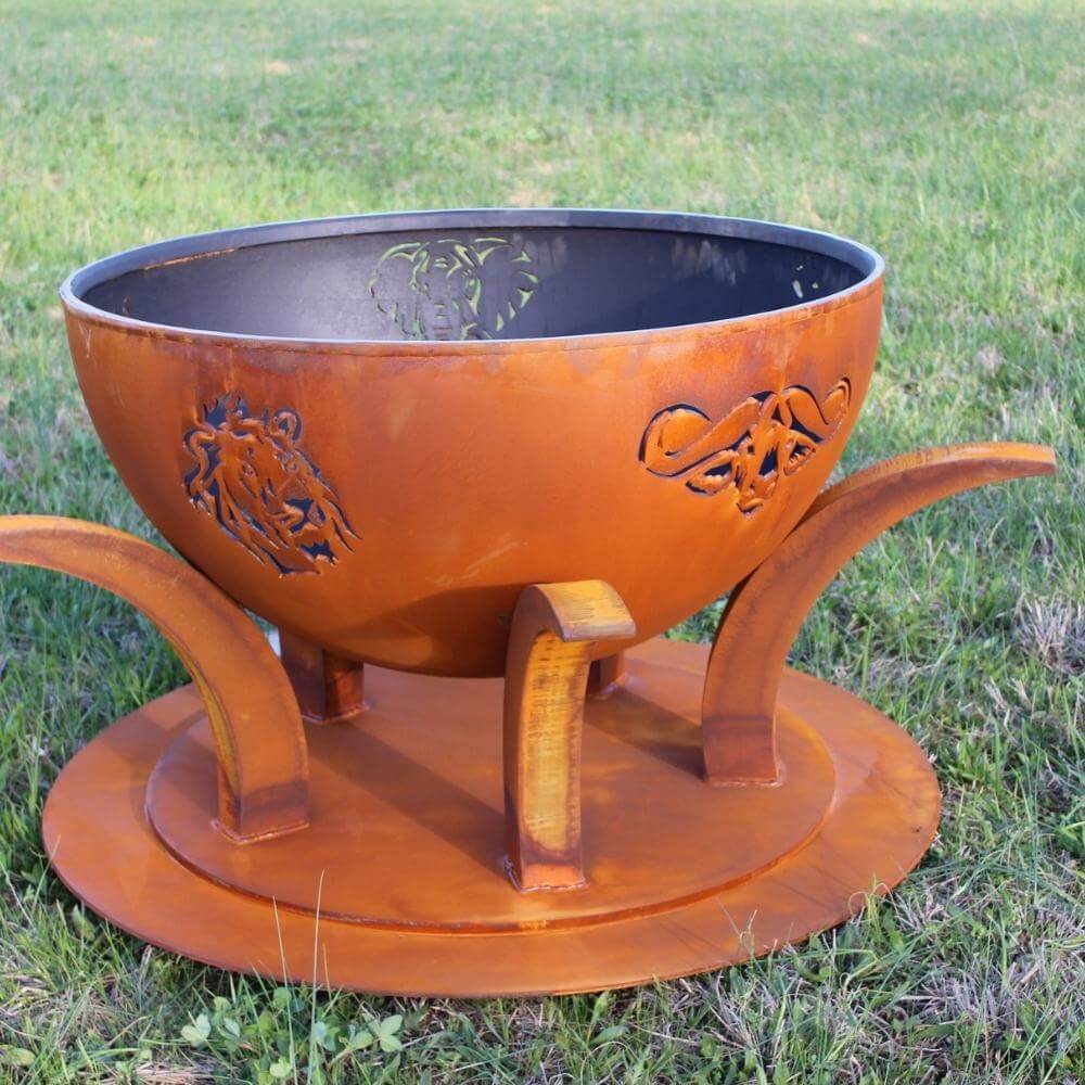 Fire Pit Art Africa's Big Five 41-Inch Unique Handcrafted Carbon Steel Gas Fire Pit - outdoors