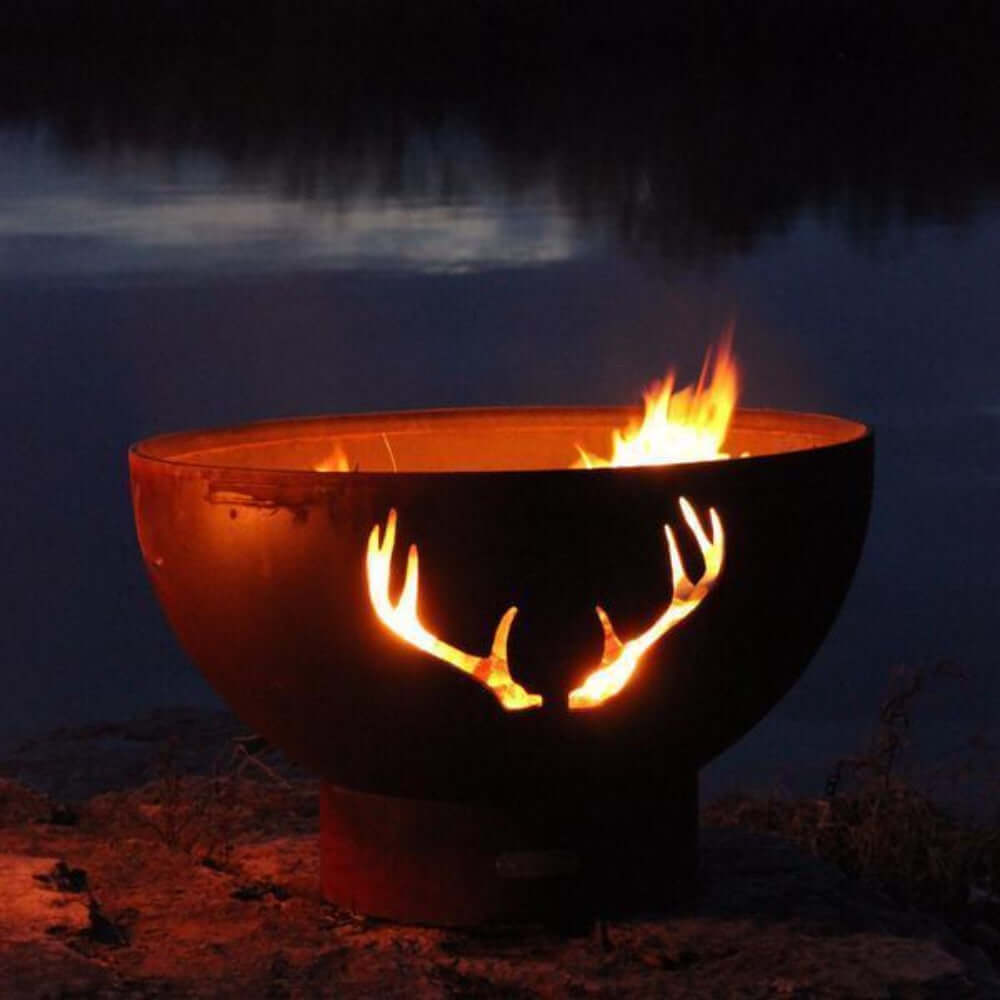 Fire Pit Art Antlers 36-Inch Unique Handcrafted Carbon Steel Fire Pit (ANTLERS) - during night time