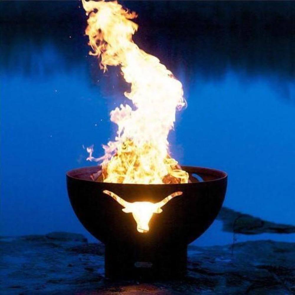 Fire Pit Art Long Horn 36-Inch Handcrafted Carbon Steel Fire Pit (LH) - on blue background