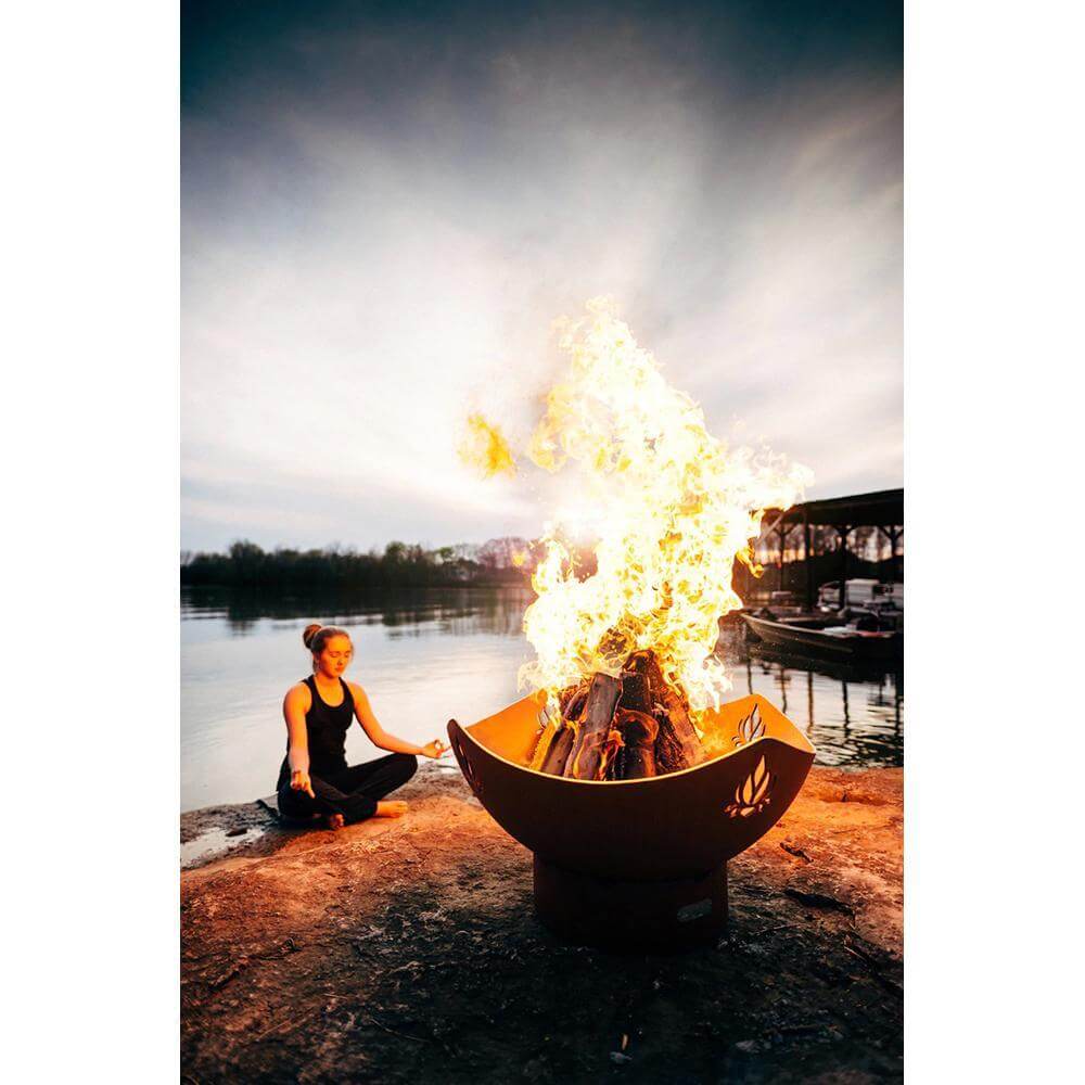 Fire Pit Art Namaste 36-Inch Handcrafted Carbon Steel Gas Fire Pit - with woman meditating