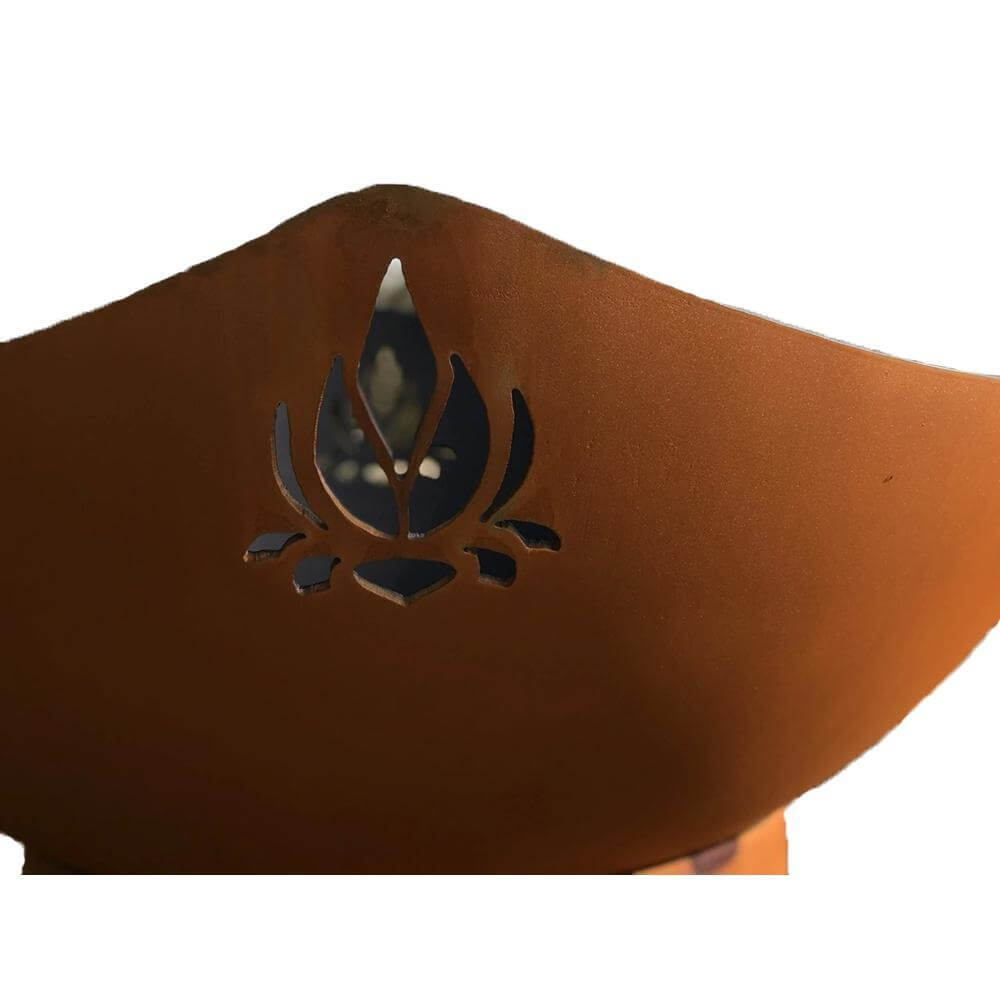 Fire Pit Art Namaste 36-Inch Handcrafted Carbon Steel Gas Fire Pit - close up of the carving