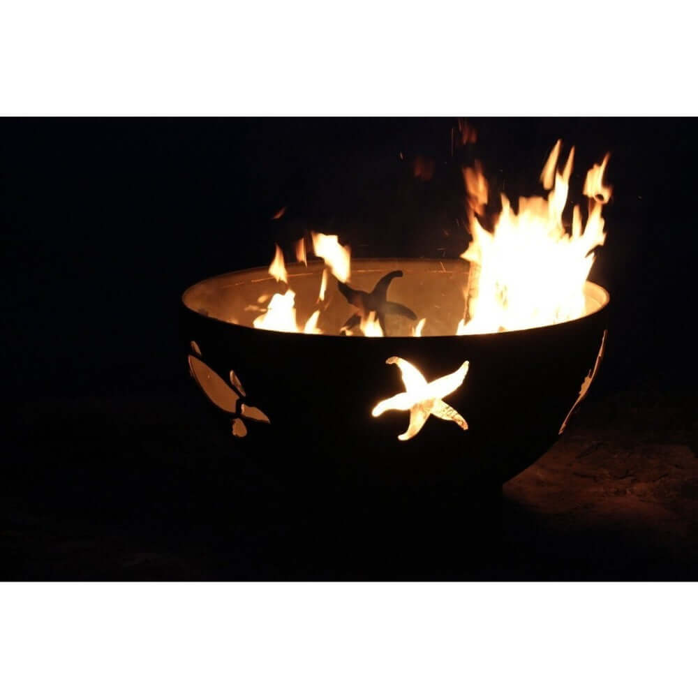 Fire Pit Art Sea Creatures 36-Inch Handcrafted Carbon Steel Gas Fire Pit - outdoors