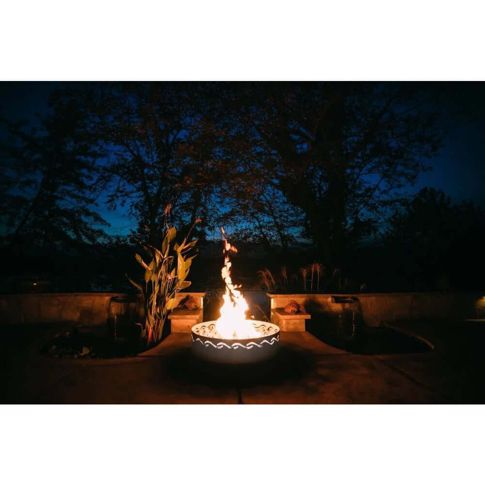 Fire Pit Art Fire Surfer 30-Inch Portable Handcrafted Stainless Steel Fire Pit - nighttime