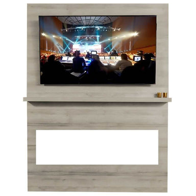 Allwood Fireplace Wall System for Spectrum Slimline Electric Fireplace - A modern TV stand displaying a live concert scene on the screen, with sound engineers and audience visible in a brightly lit venue.