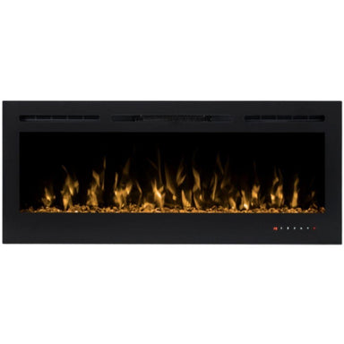 Challenger Series Recessed Electric Fireplace - Modern electric fireplace with a sleek black frame and realistic glowing flames, set against a dark background.