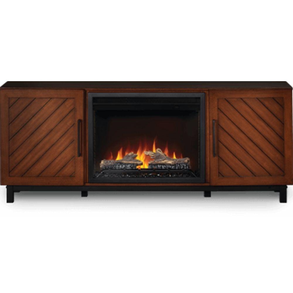 Napoleon Essential Series Bella TV stand with electric fireplace for 70-inch TV, featuring storage and cozy ambiance.