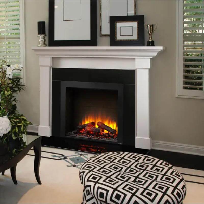 SimpliFire Built-In Electric Fireplace - A contemporary fireplace featuring a striking black and white design.