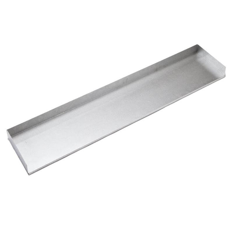 SimpliFire Optional Drain Pan for SimpliFire Forum Outdoor Fireplace - A long rectangular stainless steel tray in white background.