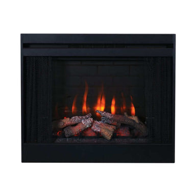 Superior Capella built-in electric fireplace with realistic flames and logs, perfect for cozy living spaces.