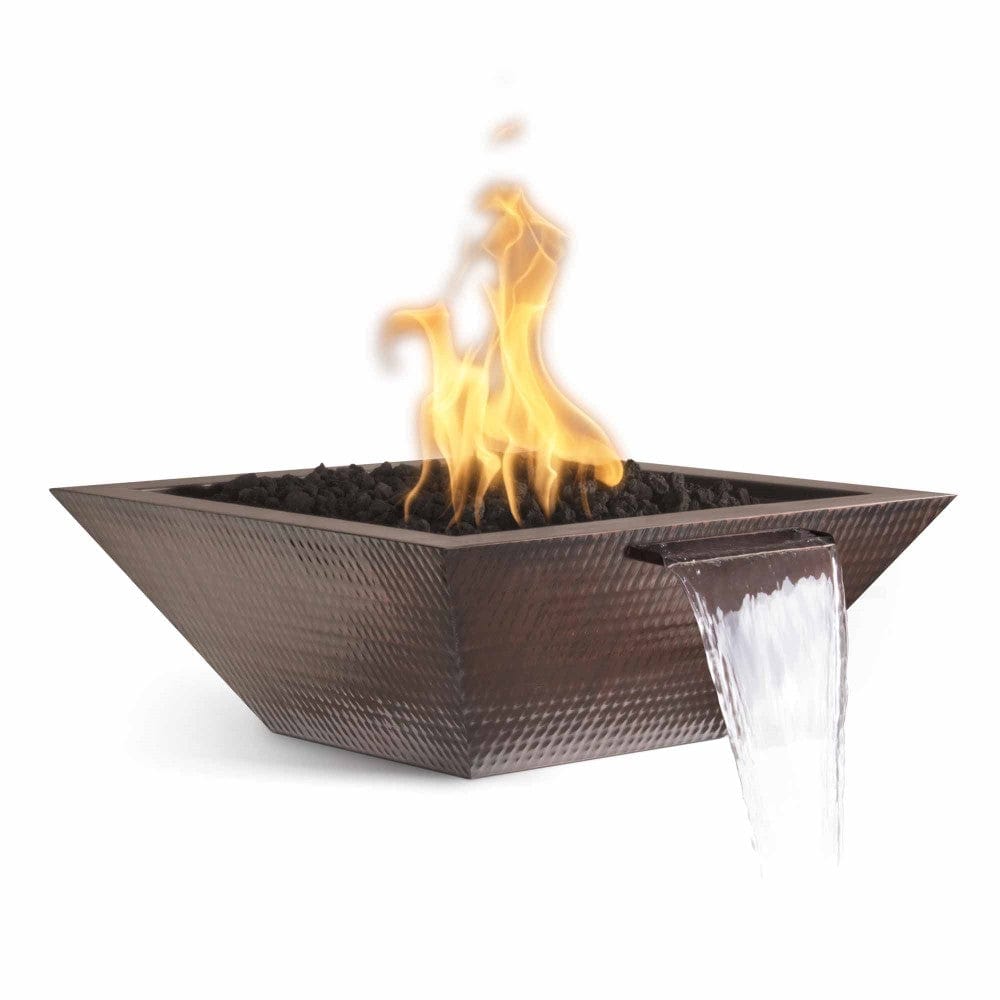 Outdoor Plus Maya 24-Inch Square Hammered Copper Gas Fire and Water Bowl - Match Lit (OPT-24SCFW)
