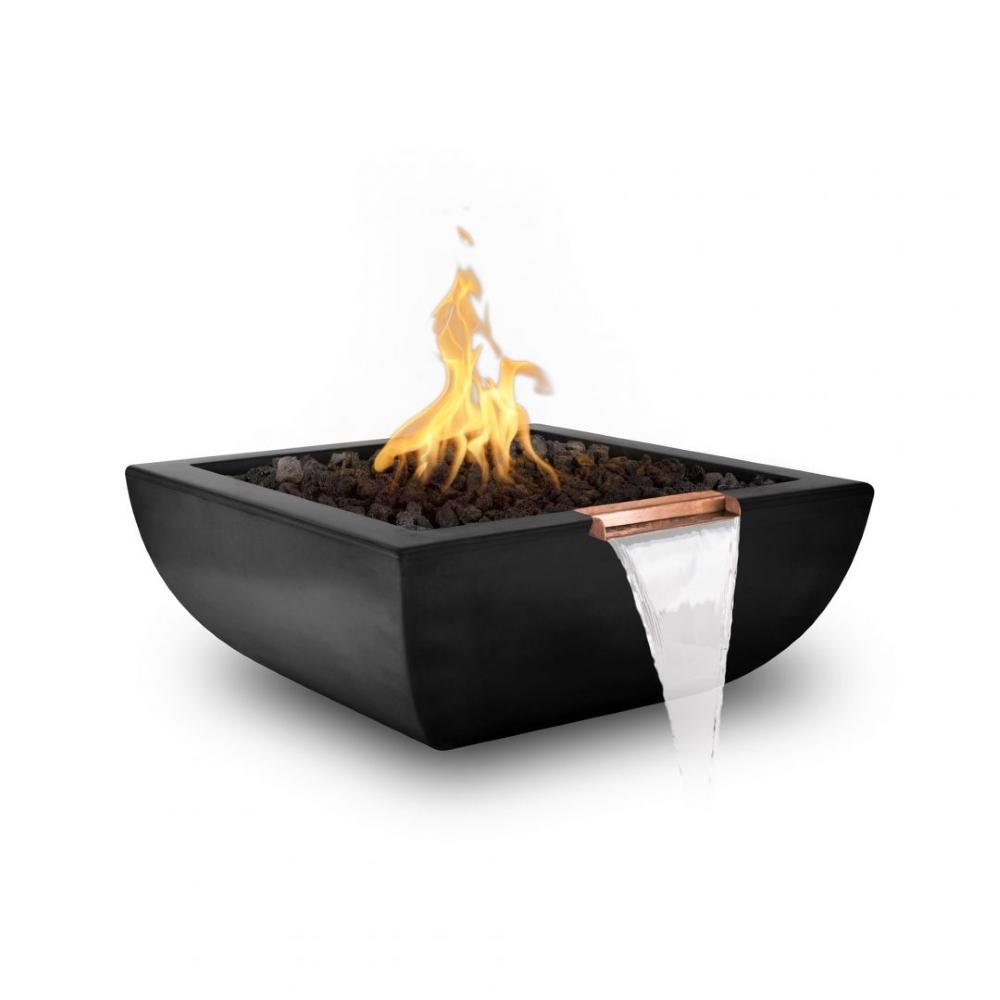 Outdoor Plus Avalon 30-Inch Square Concrete Gas Fire and Water Bowl - Match Lit