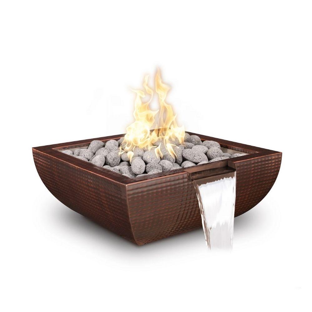 Outdoor Plus Avalon Square Hammered Copper Gas Fire and Water Bowl - Electronic