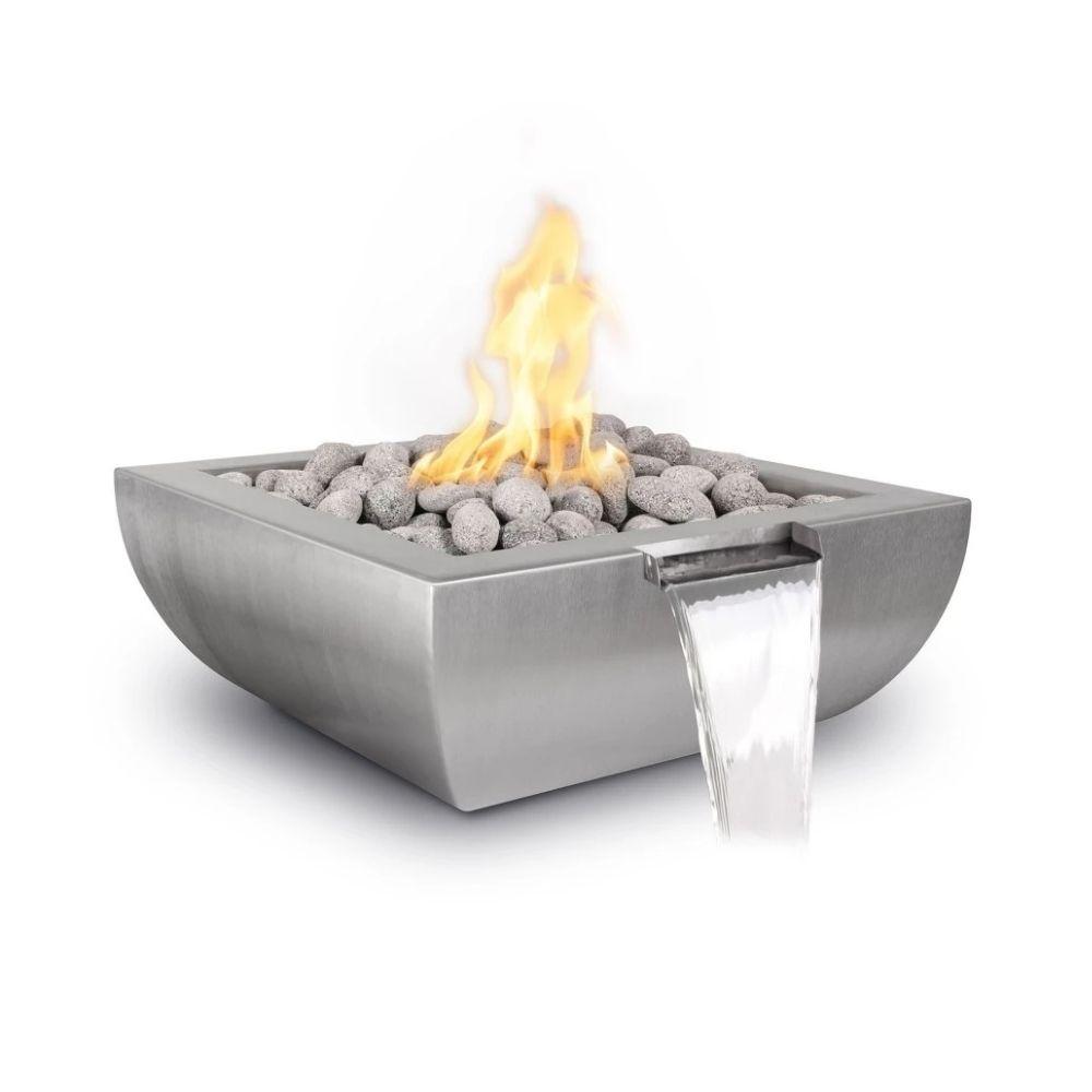 Outdoor Plus Avalon Square Stainless Steel Gas Fire and Water Bowl - Match Lit