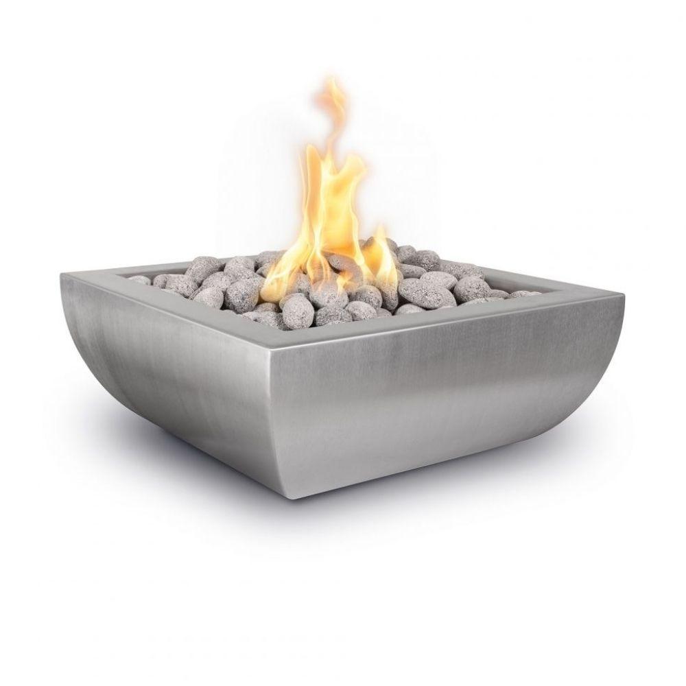 Outdoor Plus Avalon Square Stainless Steel Gas Fire Bowl - Match Lit