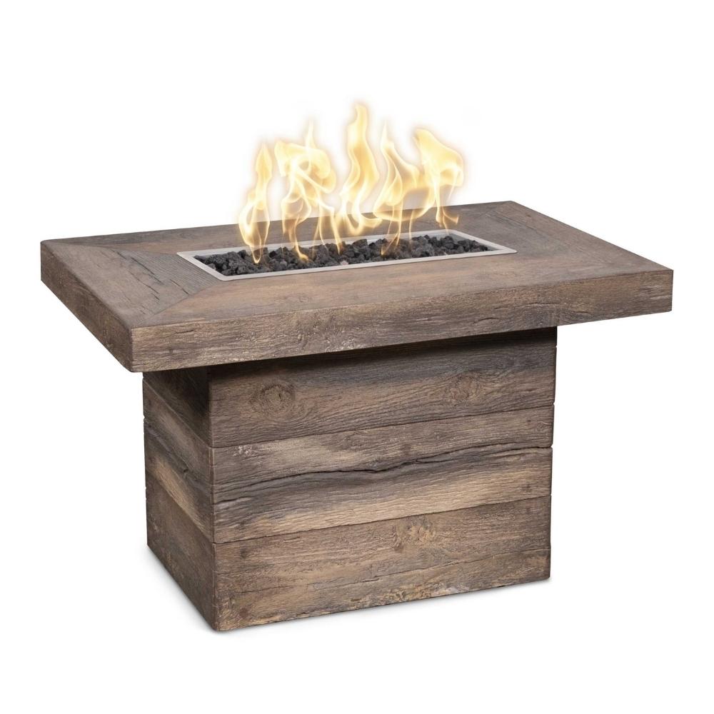 Outdoor Plus Alberta 36-Inch Rectangular Wood Grain GFRC Gas Fire Pit Table - Flame Sense