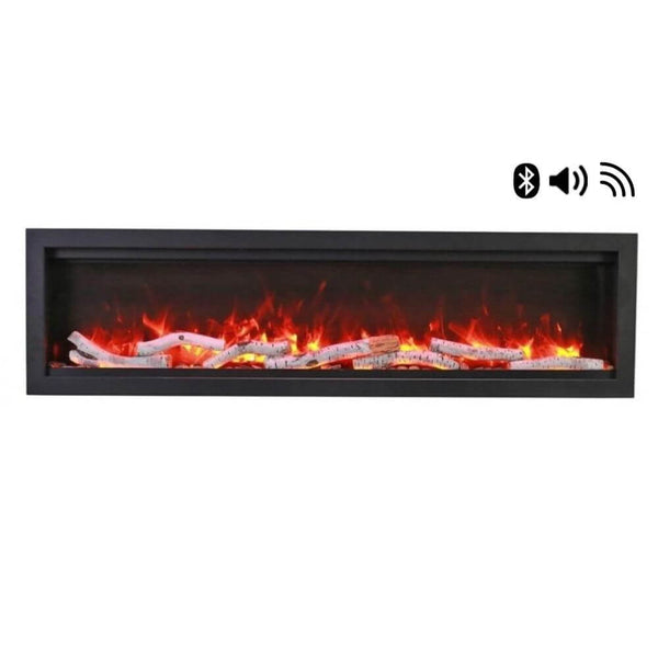 Amantii Symmetry Bespoke Electric Fireplace - A fireplace on a white background with a bluetooth and wifi icon