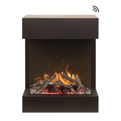 Amantii TRU-VIEW Cube LUMINA 20-Inch 3-Sided Smart Electric Fireplace (CUBE-2025WM-LUMINA) - Modern black electric fireplace in white background.