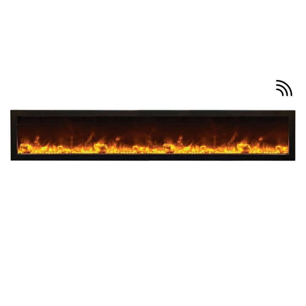 Amantii Panorama XS 60-Inch Built-in Indoor/Outdoor Smart Electric Fireplace (BI‐60‐XTRASLIM) - Modern fireplace in white background.