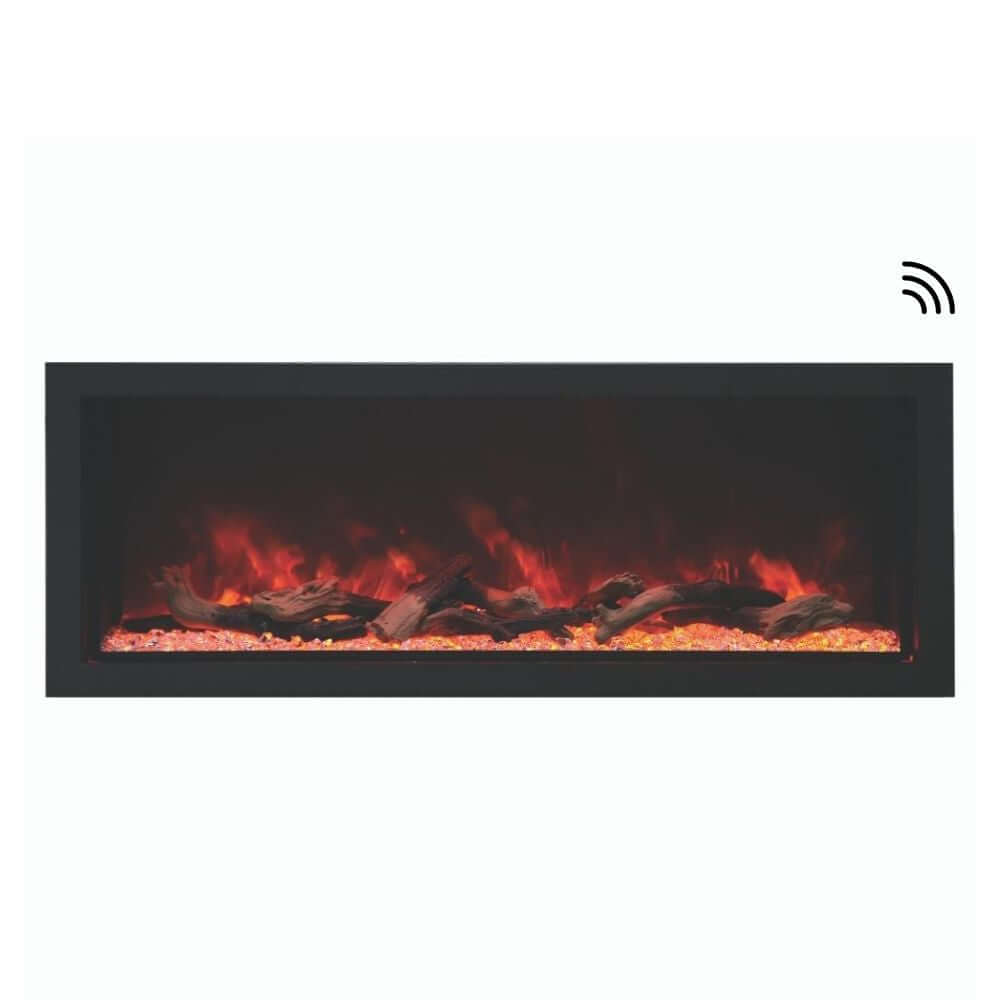 Amantii Panorama XT 60-Inch Indoor/Outdoor Smart Electric Fireplace (BI-60-DEEP-XT) - Modern black electric fireplace in white background.