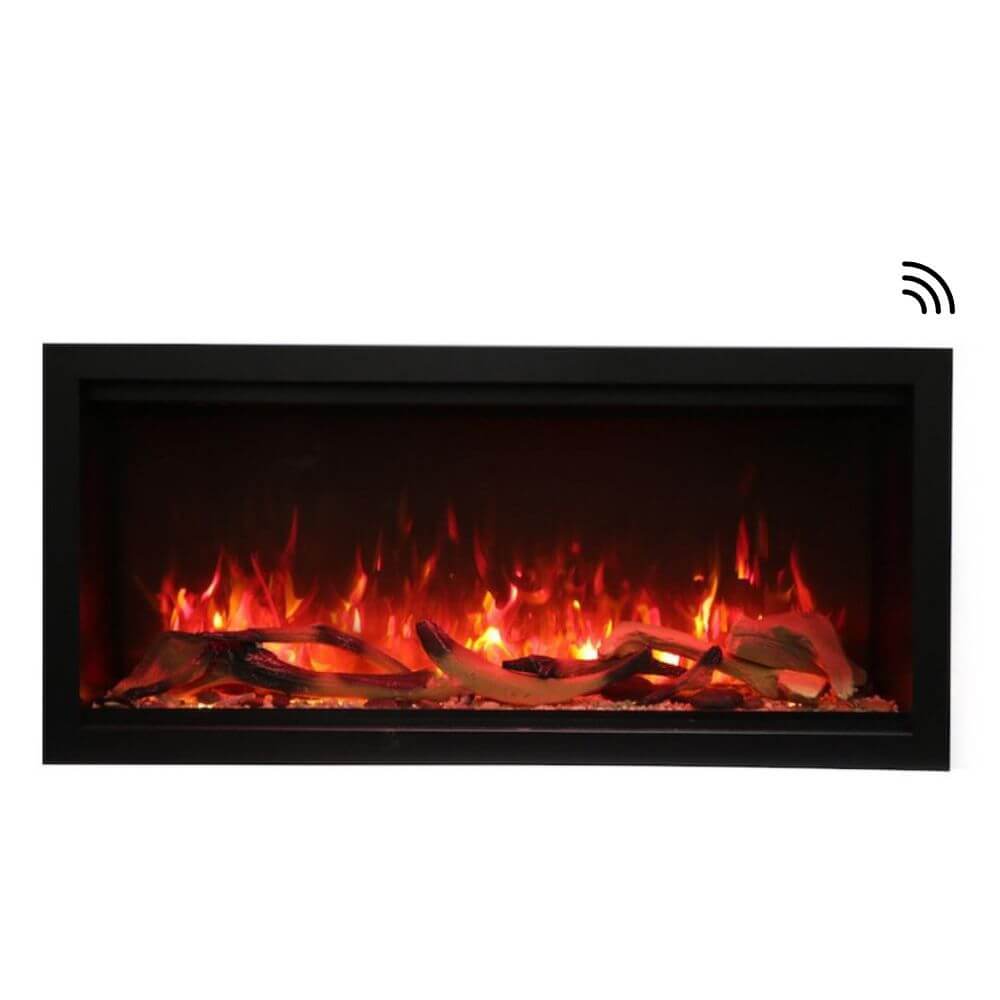 Amantii Symmetry XT Premium Electric Fireplace with Smart Control - A fireplace on a white background with a wifi icon