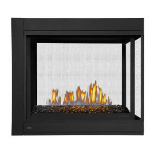 Napoleon Ascent™ Multi-View Series Direct Vent Fireplace - Modern black fireplace with flames on a white background