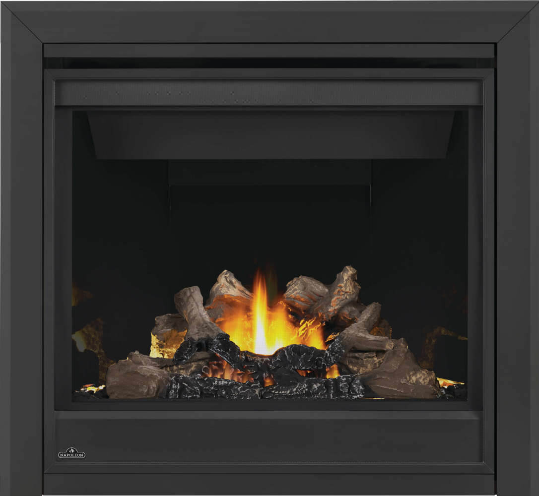 Napoleon Ascent™ X Series Direct Vent Gas Fireplace - Black fireplace insert with glowing logs and flames