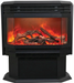 Amantii FS-26-922-LUMINA Freestanding Electric Fireplace - Black electric fireplace with glowing logs and flames on a white background
