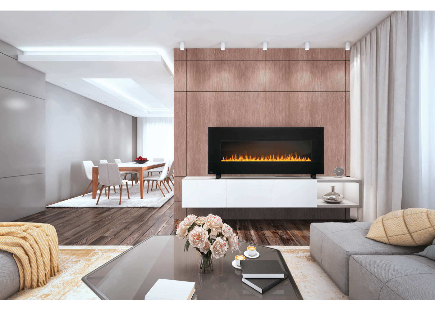 Napoleon Harsten 50 Electric Linear Fireplace - Modern living room with a fireplace and furniture