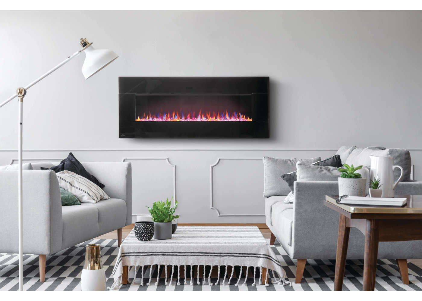 Napoleon Harsten 50 Electric Linear Fireplace - Electric fireplace on the wall in a modern minimalist living room