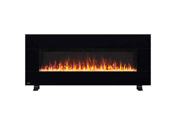 Napoleon Harsten 50 Electric Linear Fireplace - Black electric fireplace with glowing flames on a white background