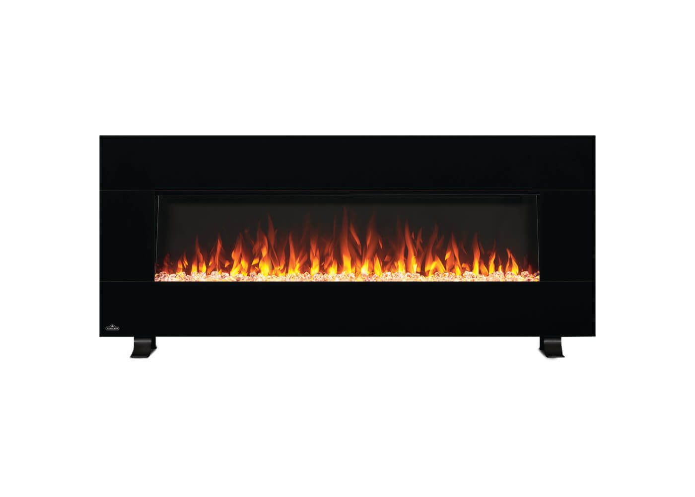 Napoleon Harsten 50 Electric Linear Fireplace - Black electric fireplace with glowing flames on a white background