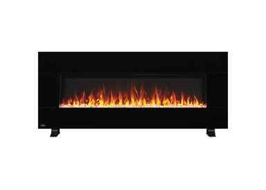 Napoleon Harsten 50 Electric Linear Fireplace - Black electric fireplace with glowing flames on a white background