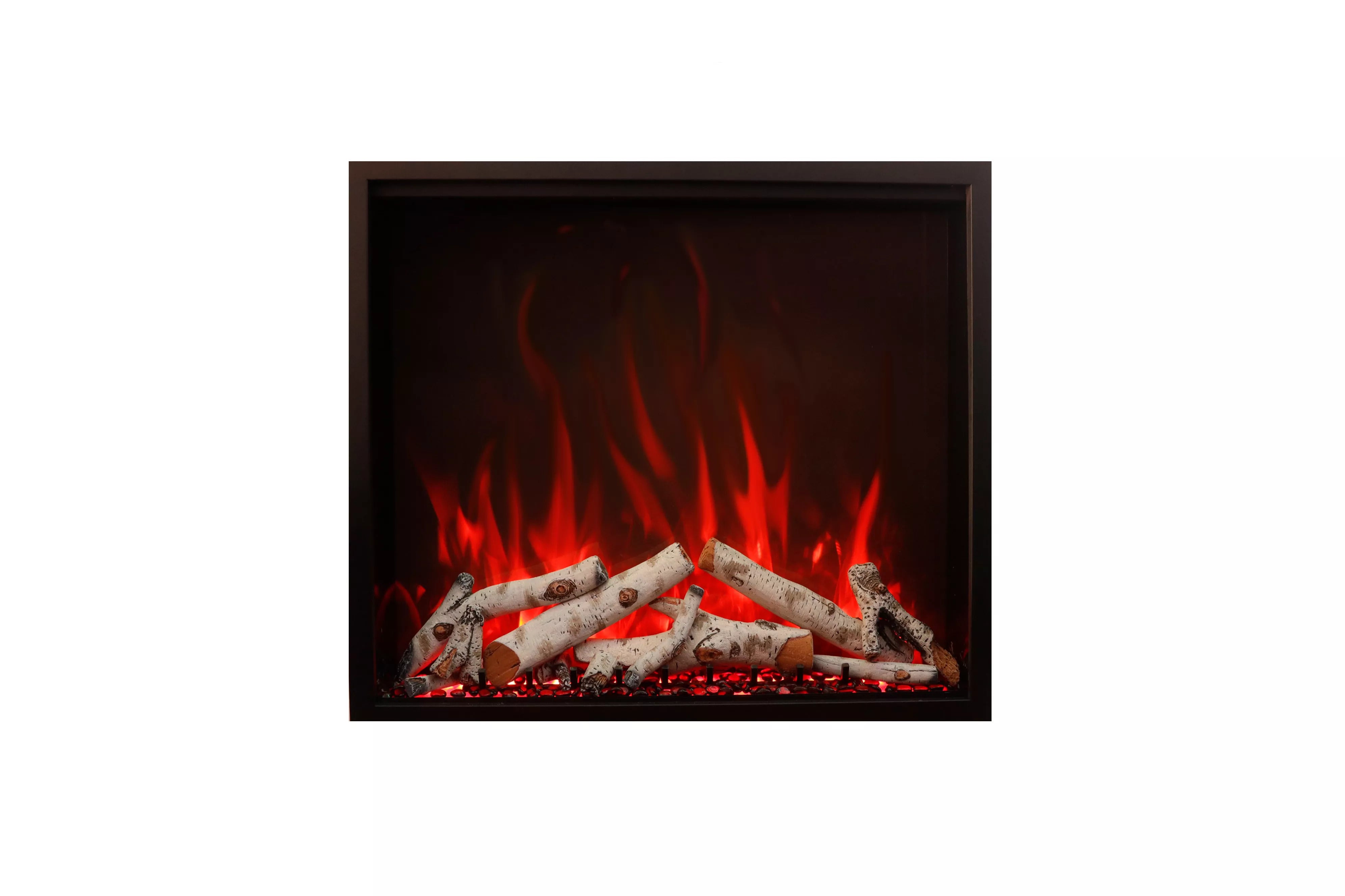 Amantii TRD-30-BESPOKE Electric Fireplace - Electric fireplace insert with glowing logs on a white background
