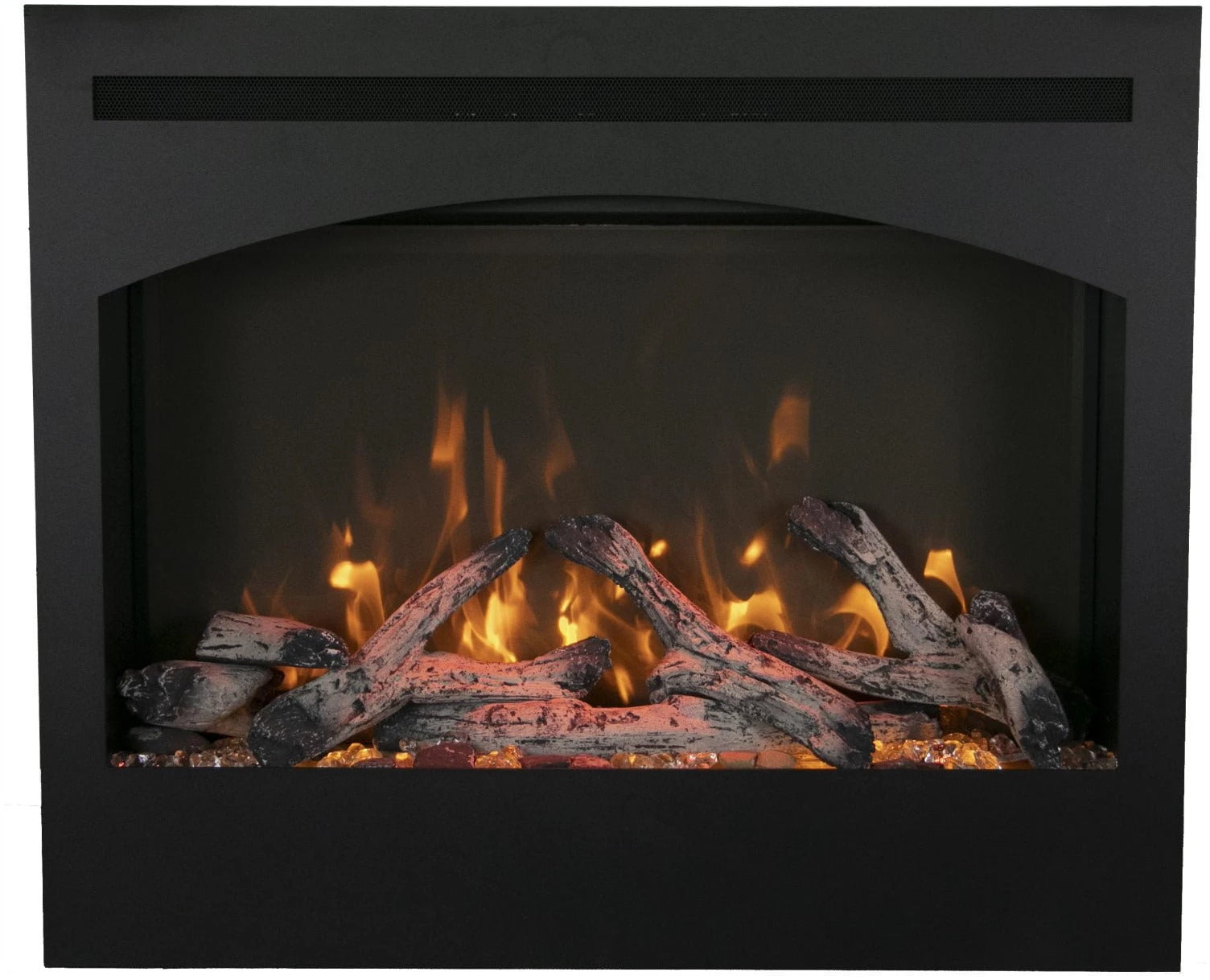 Amantii 31" ZECL 3228 STL Electric Fireplace - Fireplace with burning logs and flames inside a black frame