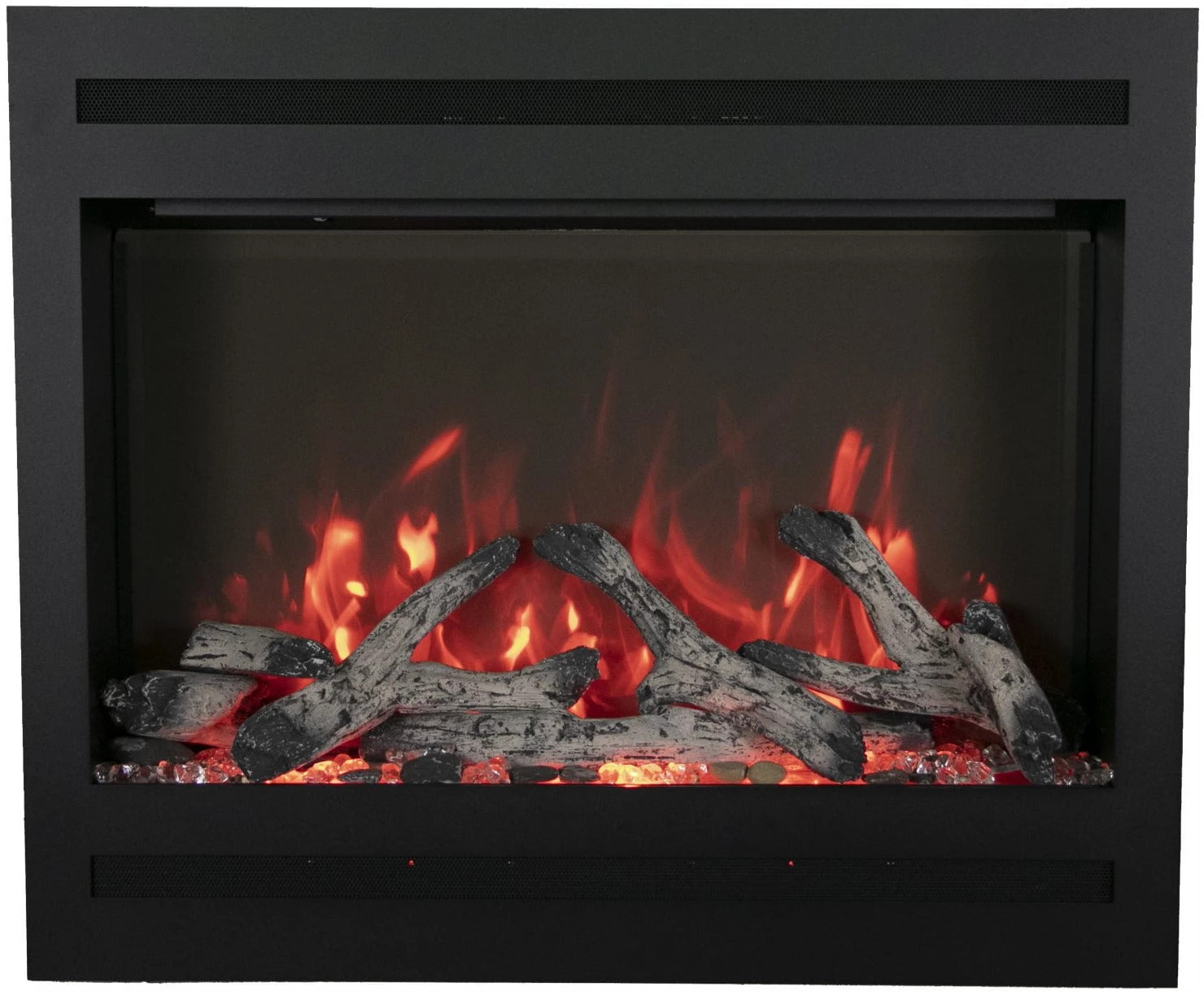 Amantii 31" ZECL 3228 STL Electric Fireplace - Electric fireplace insert with glowing logs and flames inside a black frame.
