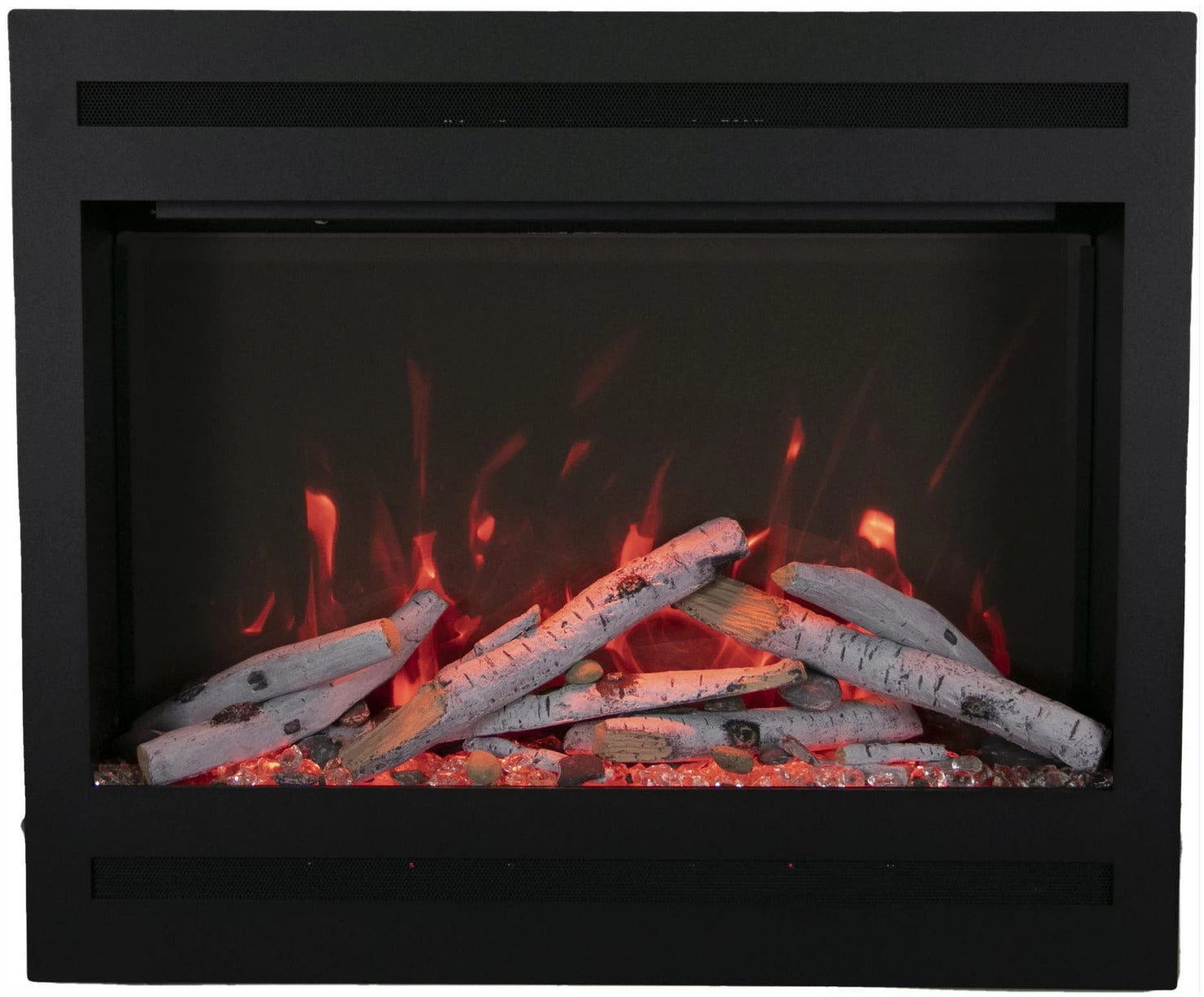 Amantii 31" ZECL 3228 STL Electric Fireplace - Electric fireplace with glowing logs and flames inside a black frame.