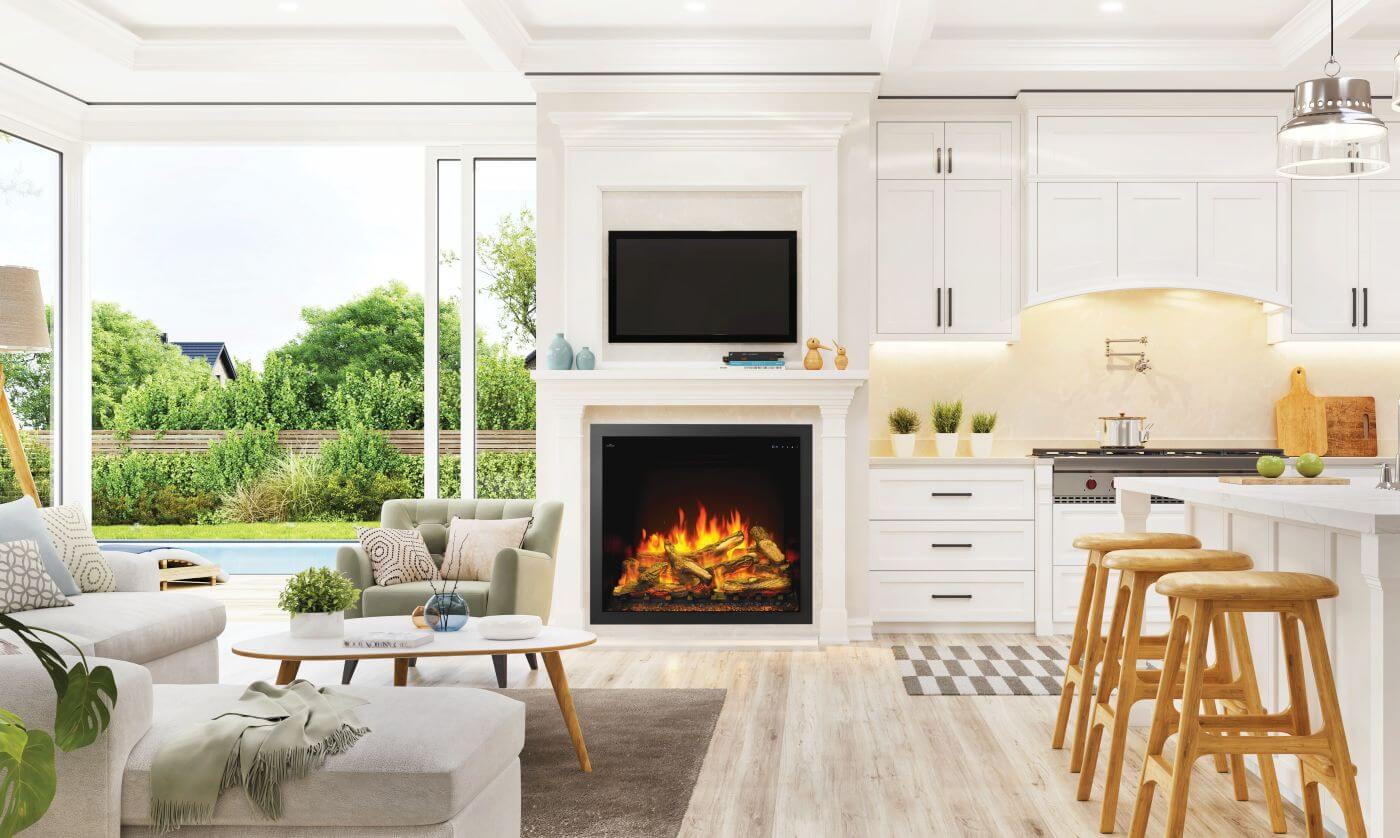 Napoleon Elevation™ Electric Series Built-in Electric Fireplace - in a modern kitchen