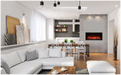 Amantii Symmetry XT Lumina Electric Fireplace - Modern living room with white sofa, coffee table, and fireplace.