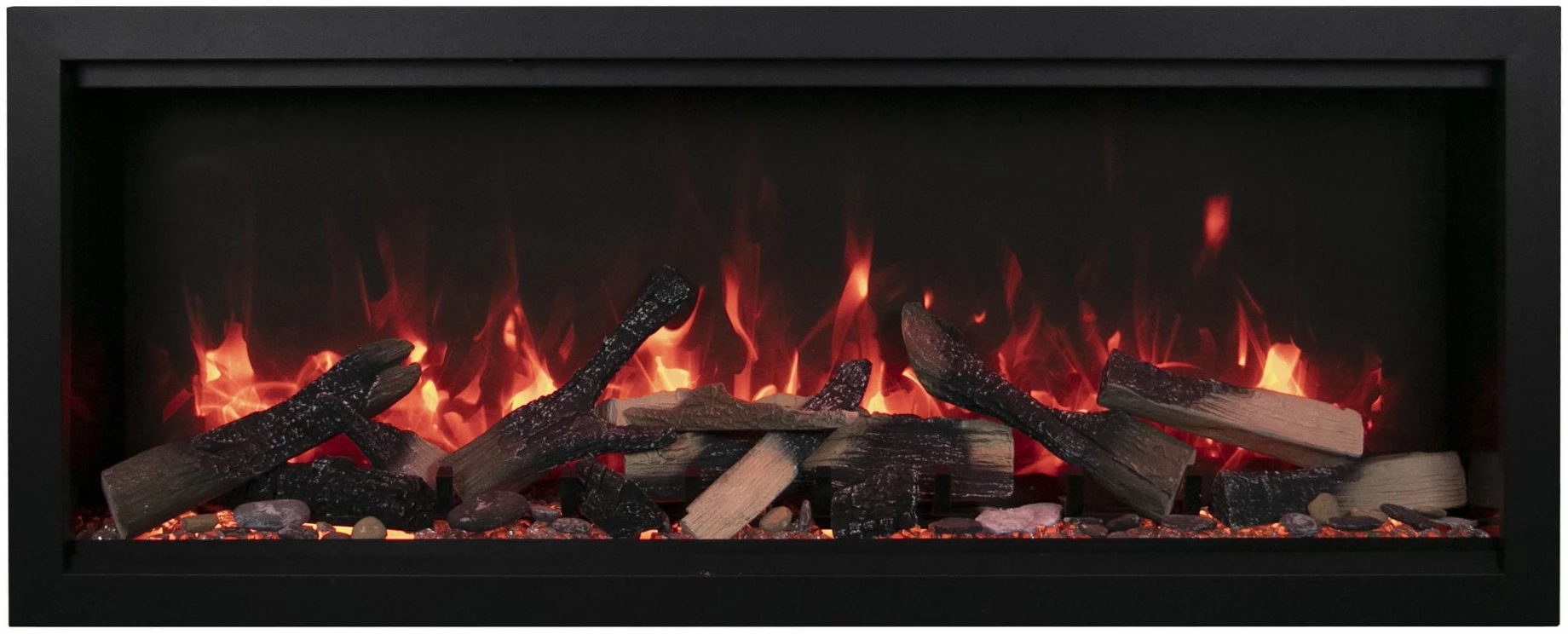 Amantii Symmetry XT Lumina Electric Fireplace - Electric fireplace with glowing logs and flames inside a black frame