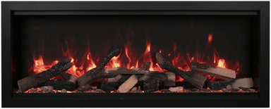 Amantii Symmetry XT Lumina Electric Fireplace - Electric fireplace with glowing logs and flames inside a black frame