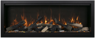 Amantii Symmetry XT Lumina Electric Fireplace - glowing logs and flames inside a black frame.